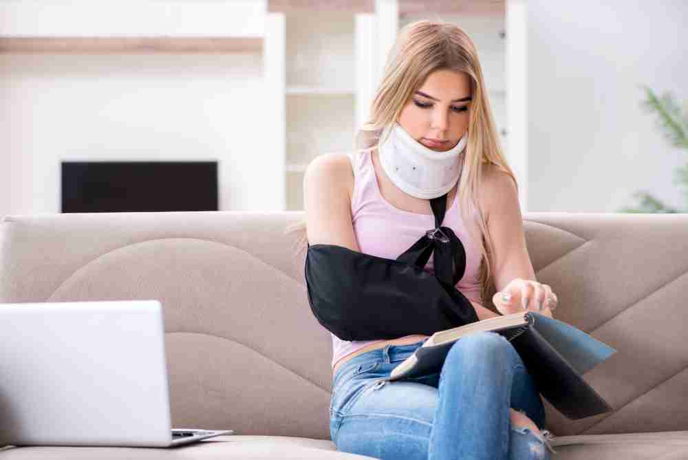 Injury victim checking records to prepare to go to court. personal injury claim going to court